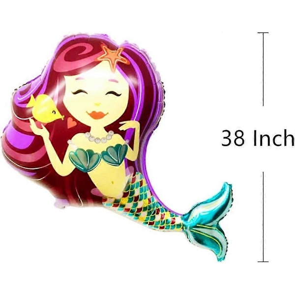 Sett med 2 gigantiske 38\" Merry Mermaid-ballonger for bursdag, maritim temafest, bryllupsdekorasjon (lilla)