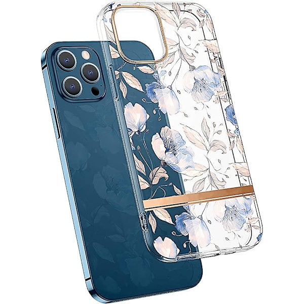 Blommönstrat Skal Designat för iPhone 13 Promax 6.7 Tum, Klar Design för Kvinnor Flickor, Skyddande Hårt Skal Stöttåligt Slim Fit Blomsterskal