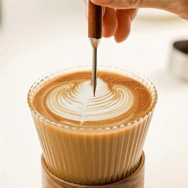 Kahvitaidekynä, kahvin koristeluneula, barista-työkalu, puukahvainen ruostumattomasta teräksestä valmistettu kahvitaidekynä