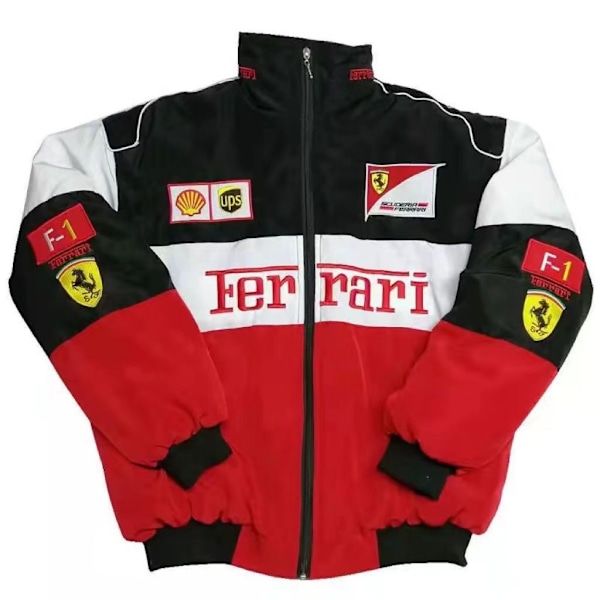 Herre racerjakke med rød og sort broderi, cool jakke til F1 team racing M