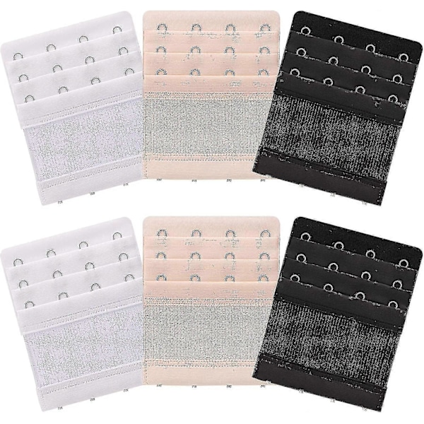 6 Stykker Myke Komfortable Elastiske BH-forlengere BH-forlengelsesstropp 4 Hekter 3 Rader Dame BH-forlenger BH-bånd