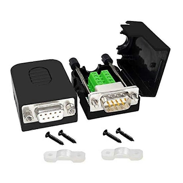 DB9 Lodefri Kobling RS232 D-SUB Seriell til 9-Pinners Port Terminal Hann Hunn Adapter med Kabinett (1-God