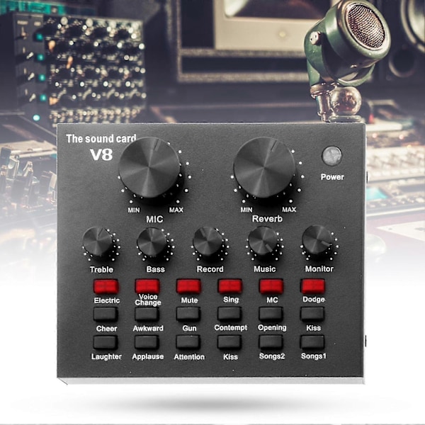V8 Lydkort Plug Play Lang Levetid Metall 12 Lydeffekter Praktisk Bærbar Live Bluetooth-kompatibelt Lydkort