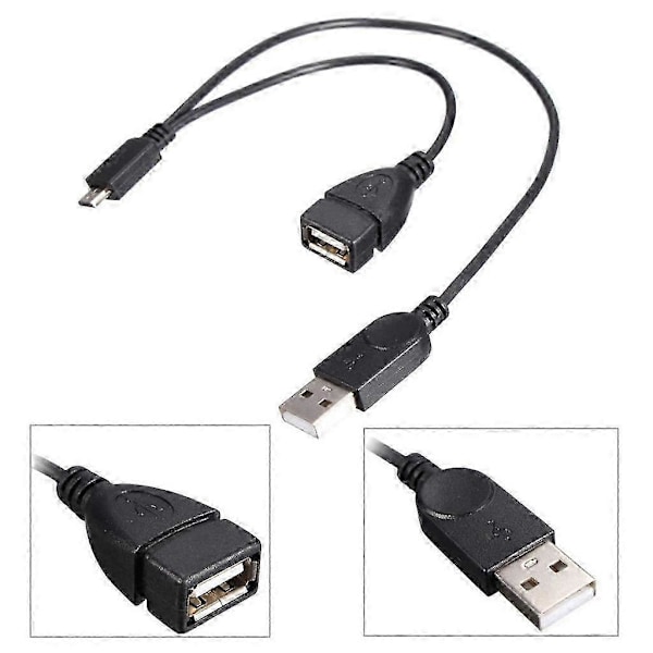 OTG Host Power Splitter Y Micro USB Han til USB Hun Adapter Kabelledning