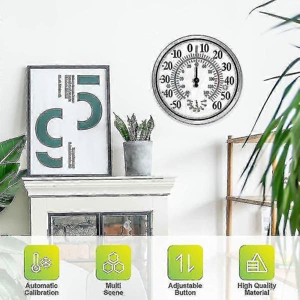 12\" Udendørs Termometer - Store Tal Trådløst Indendørs Udendørs Termometer - 2 i 1 Termometer Hygrometer - Væghængt Hygrometer Termometer