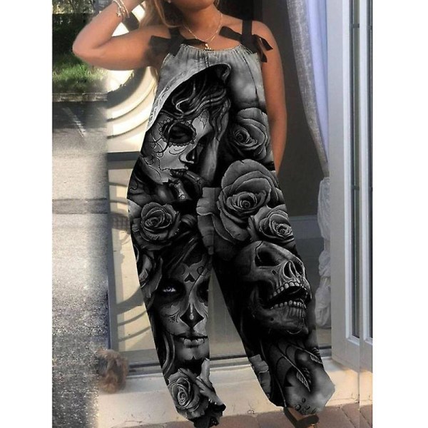 Halloweenoveraller för kvinnors printed jumpsuit Loose Fit Casual Playsuit Haklapp Overall Baggy Harem Byxor style 4 2XL