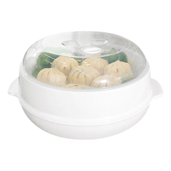 Höyrykeitin mikroaaltouuniin, pyöreä muovikulho, kuuma höyrytetty sämpylä, dumpling-höyrykeitin kannella