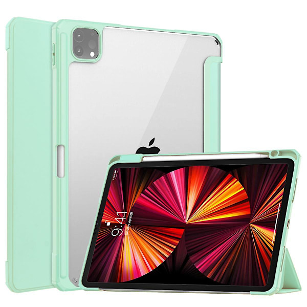 För iPad Pro 11\" Fodral 2021, iPad Pro 11\" Tablet Läderfodral Akryl Hård Botten Mjuk Kant Fodral\" 2021 Slim Tri-Fold Hårt Omslag Smart Cover med Pe