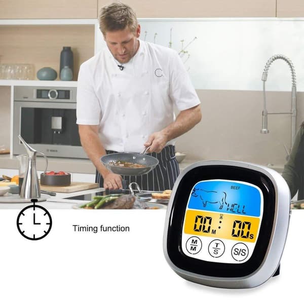 Touchscreen Kötttermometer Mat Grilltermometer BBQ Röktermometer Timer Väckarklocka Matlagning Bakning Ugn Digital Termometer [C]