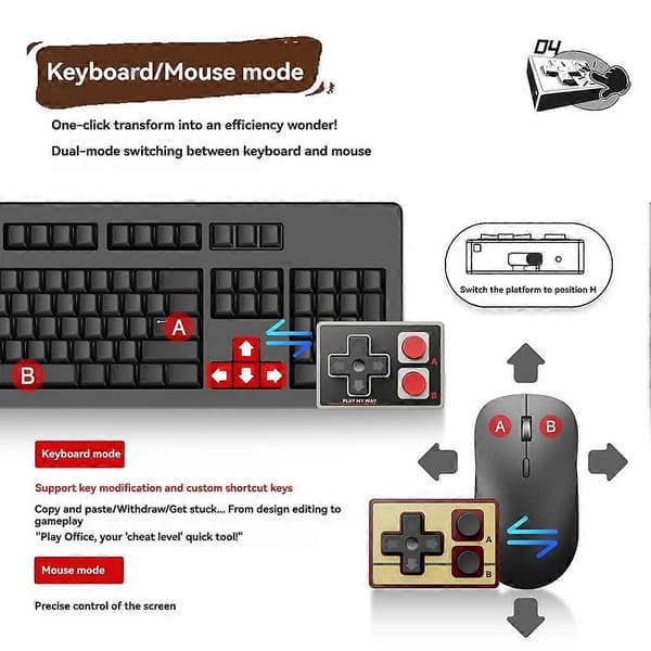 Mini Controller Retro Gaming Håndtag E-bog Fjernbetjening Sidevending til PC/Android/Simulationsspil Trådløs Gamepad A Grey