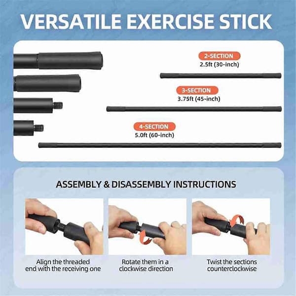 Yogastick 1,5 m Robust Justerbar Stretchingstick i Stål Black
