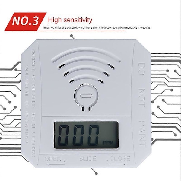 Mini Kolmonoxid Detektor, CO Kolmonoxid Alarmdetektor med Digital Display och Ljudlarm för Ho