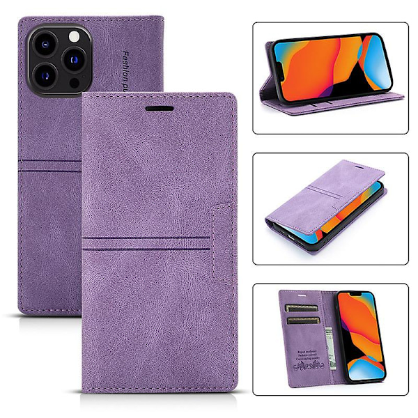 Fodral för iPhone 12 Pro Fodral med Korthållare lila PU Läder Plånboksfodral för Apple iPhone 6,1 Tum