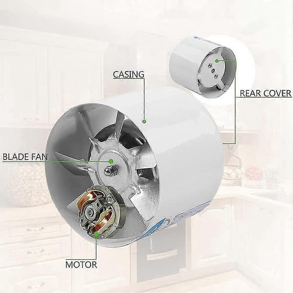 4 tommer Inline Kanalventilator Metalrør Ventilation Udstødningsventilator Mini Ekstraktor Vægventilator Med A