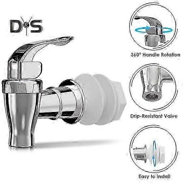 2 stk. Vandhaner Sølv Drikkevare Dispensere Haner Tryk Stil Udskiftningshaner Flow Kontrol Håndtag til Glas/Plastikkander Glas Ideel