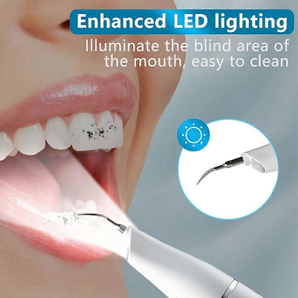 Fjerner for tenner, tannsteinfjerner for tenner, tannrensesett med LED-lys og 5 justerbare moduser