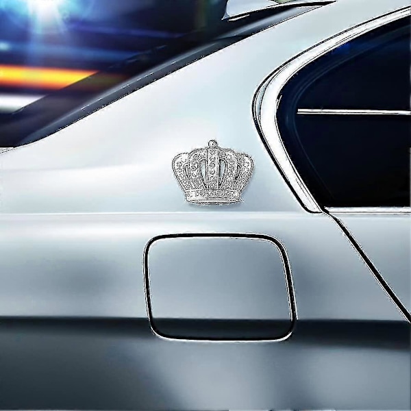2 stk. Bling Krystal 3D Bil Emblem Badge Mærkat, Vandtæt Krom Metal Krone Bil Mærkat