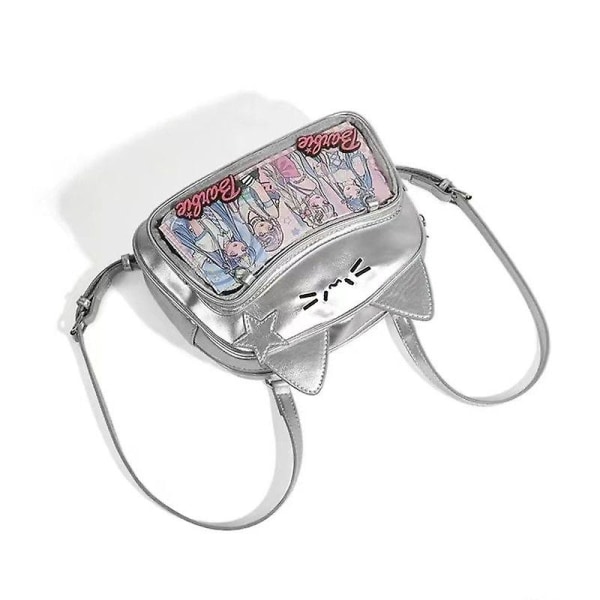 Y2k Japan Cosmic Mechanical Cat Bag Söt Cartoon Cat Ear Liten ryggsäck Enkel Mångsidig Silverfärgad axelväskor med stor kapacitet Backpack