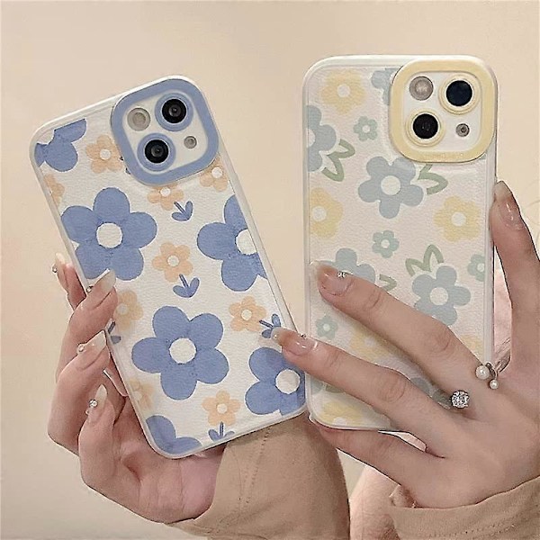 Sött blommigt kameraskydd mjukt iPhone-skal (Blå, iPhone 11)