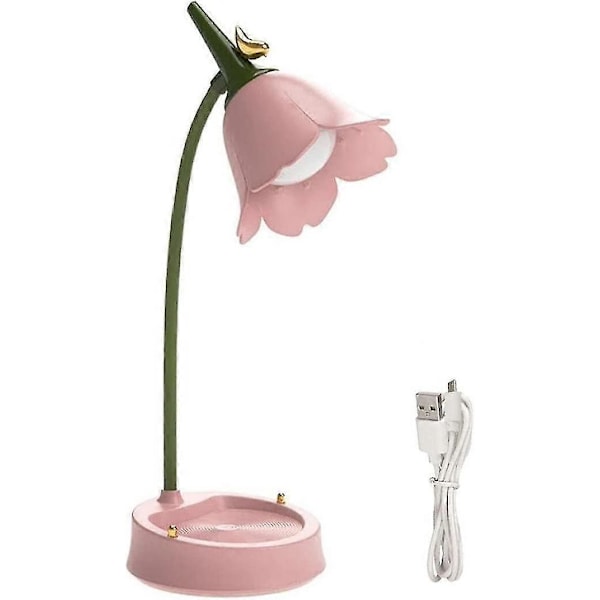 Skrivebordslampe, LED bordlampe til soveværelse, blomsterformet touch læselampe, øjenbeskyttende bordlampe og telefonholder