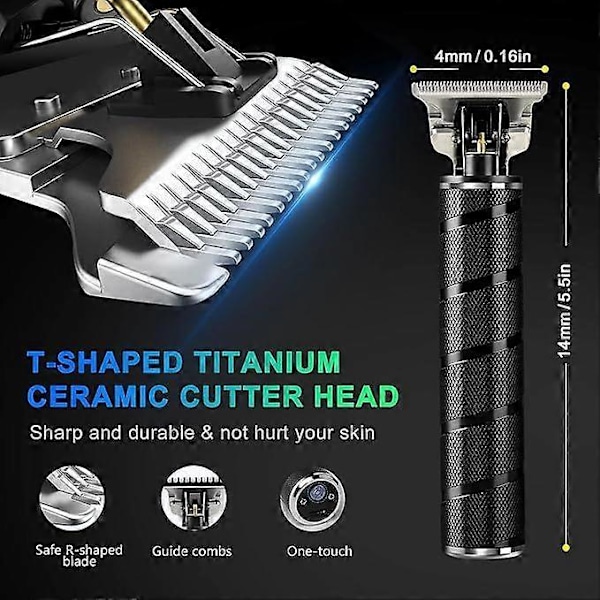 Trimmer för män, sladdlös hårtrimmer för män, skäggtrimmer för män, elektrisk T-blad Liners Outline Edgers Rakapparat 0mm Bald Zero Gap Grooming Kit wi