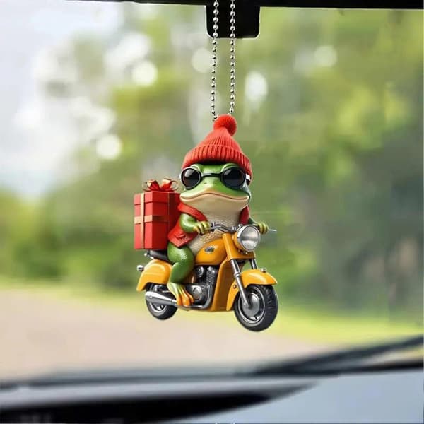 Tecknad groda med tomteluva julgransprydnad Frog