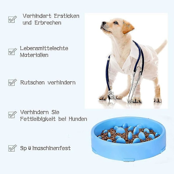 Langsom Foderskål til Hunde, Langsom Fodring Skridsikkert Design Sjov Interaktiv Foderskål Katte og Hunde, Fremmer Sund Spisning og Langsom Fordøjelse (blå)