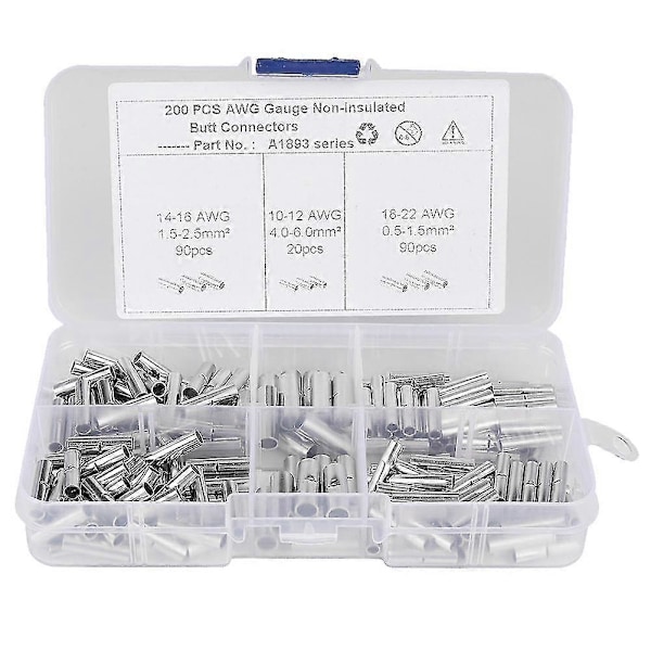 200 st Butt Connector skarvning DIY Tråd Ändhylsa Krympterminal Kit Oisolerad