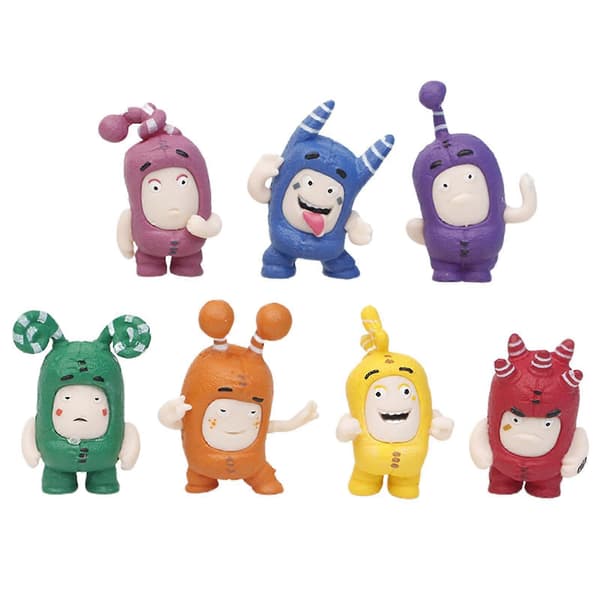 7 stk. Oddbods Tegnefilm Legetøjsdukker Bløde Søde Pogo Nye 4cm Bubbles Jeff Legetøj