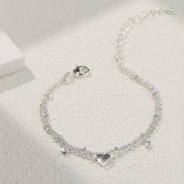 Hopea Anklet-Rannekkeet, 925 Hopeapinnoitettu Charm Dainty Layer Anklets Naisille Trendikäs