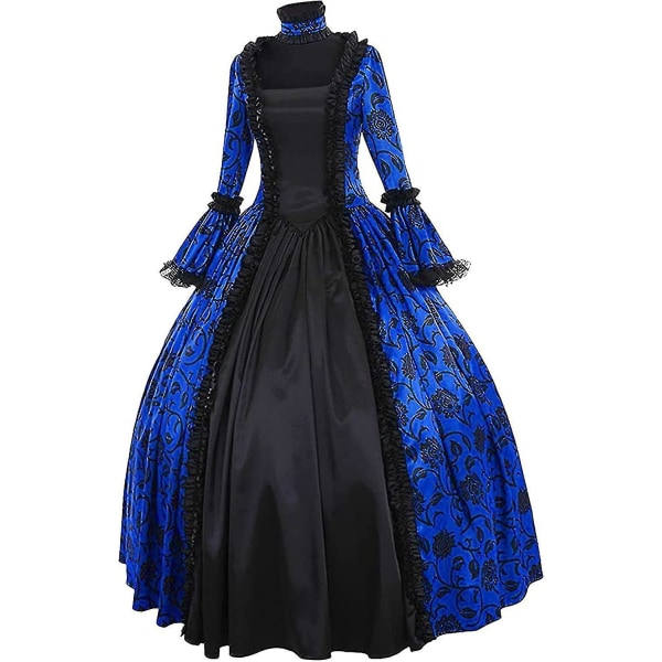 Snabb frakt Noble Klänningar Damklänning Plus Size Medeltida Balklänningar Eleganta kostymer för kvinnor viktoriansk klänning 4färgad Blue L