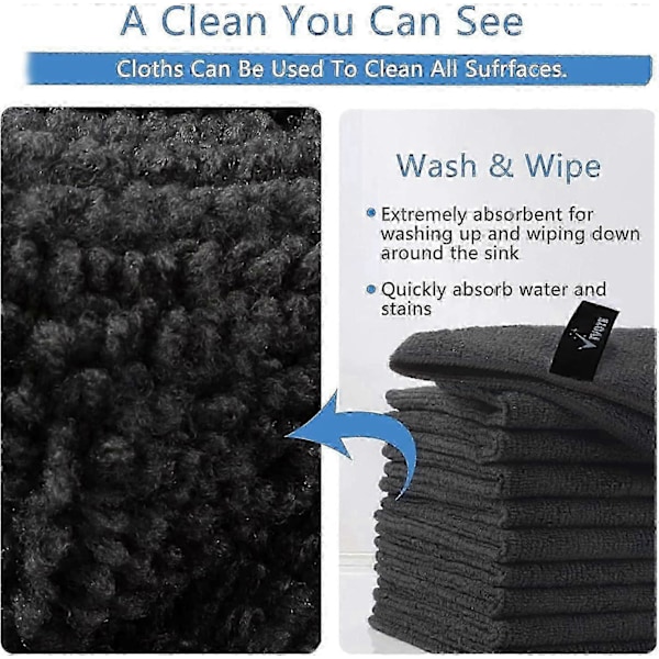 9-pak Mikrofiber Klude, Genanvendelig Viskestykke til Køkken, Holdbare & Hurtigtørrende Køkkenklude, Meget Absorberende Mikrofiberklud, M