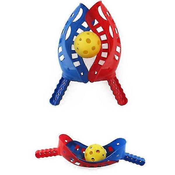 2 Set Skopa Boll Återanvändbar Plast Kasta Fånga Set Starta Fånga Bollar Skopa Boll Spel Pop Launcher För Barn Utomhussporter Strand, Röd Och Blå