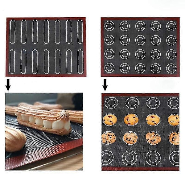 Silikon 30x40cm Dubbelsidig Bakmatta för Macarons och Småkakor med Non-Stick Beläggning, Perforerad