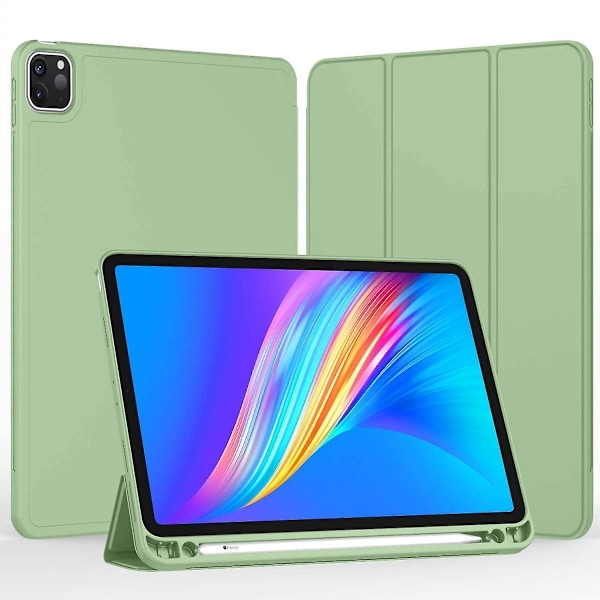 iPad Pro 12.9 tum 5:e generationen / 4:e generationen (2021 och 2020) Kompatibelt Smart Sleep-läge Pennhållare PU Läderbelagd Premium Tablet Skal (Ljusgrön)