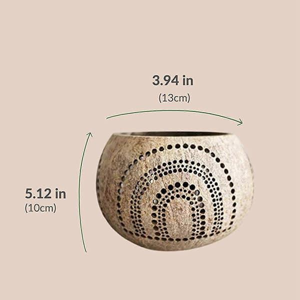 Kokosnøttskall Lysestaker i Tre (Sett med 3) med Kokosduftende Telys - Boho Dekor, Vot