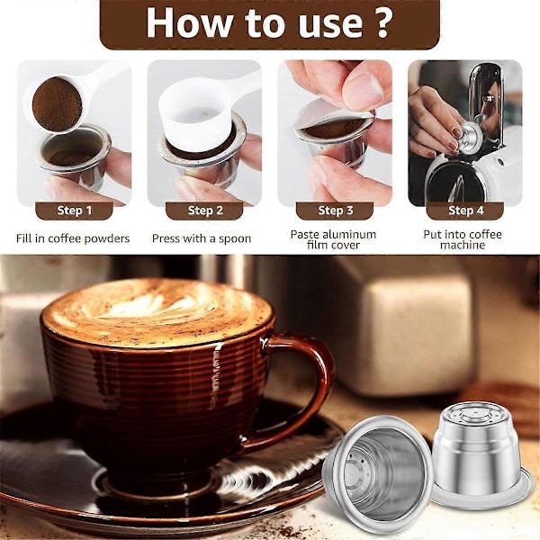 Återanvändbara Espressokapslar, Påfyllningsbara Espressokapslar i Rostfritt Stål