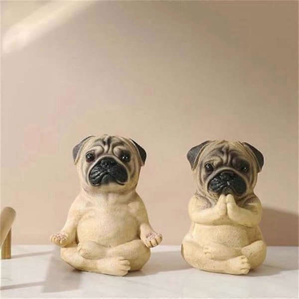 Pug Staty Heminredning, Yoga Sittande Mops Valp Figurin, Mops Valp Partner Samlarobjekt Hundstaty, Harts