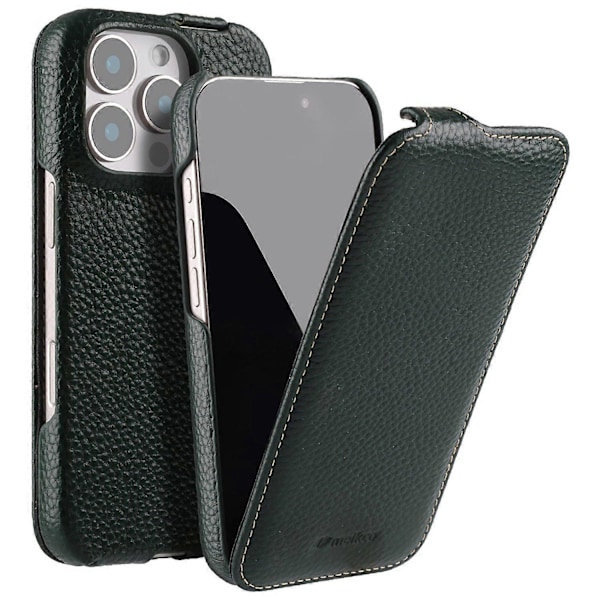 MELKCO Magnetiskt Telefonfodral för iPhone Vertikalt Flip Läder + PC Stötsäkert Skyddsfodral - Grön Green 13 Pro Max