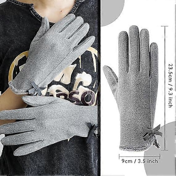 Dame Touch Screen Hansker - Vinter Varme Touchscreen Hansker Dame Termiske Hansker Pelskant Full Finger Votter for Kvinner Jenter Teksting Ski Utendørs G