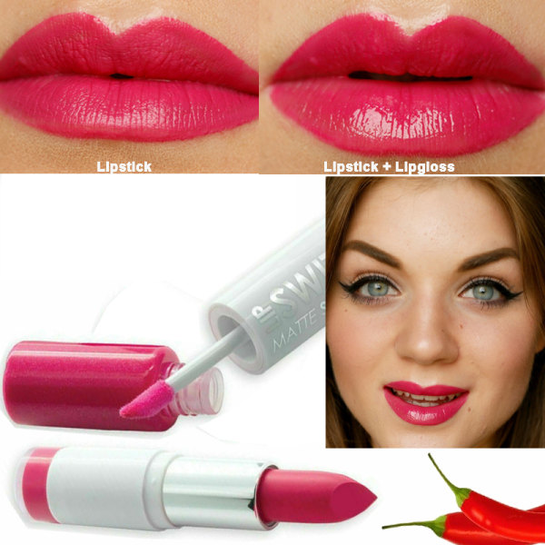 MUA Lip Switch Matte Shine Duo Lipstick+Lip Gloss-Hot Fuchsia Hot Fuchsia