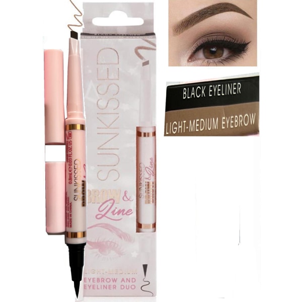 Sunkissed VEGAN DUO 2 in 1 Browpen-Light Medium & Eyeliner-Black Light to Medium Brown and Black