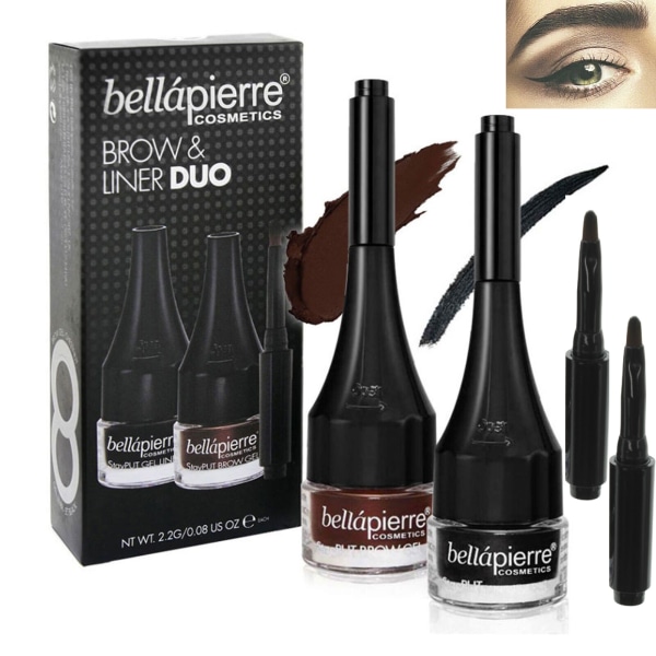 Bellapierre Brow & Liner Duo Set-Eyegel Liner Jet Black & Stayput Brow Gel Chestnut Black + Chestnut