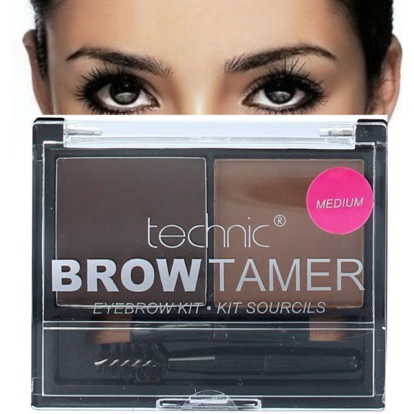 Technic Brow Tamer Eyebrow Kit *Medium Brown*-Spoolie Brush+Powder+Wax Medium Brown