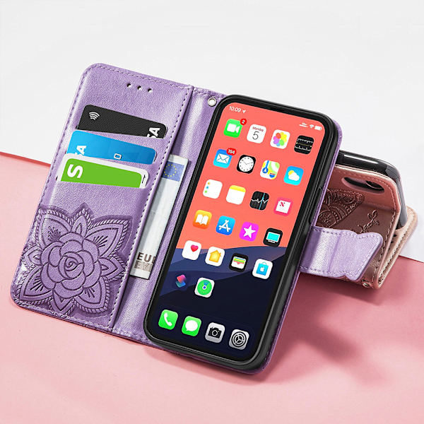 PU Læder Stativ Kortholder Strap Flip Cover til iPhone 14