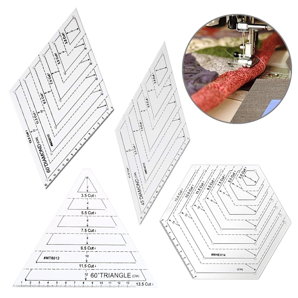 4 kpl/setti ompelutarvike akryyli käsintehty peitto mallit stencil asteikko viivottimet kolmiot Hexago  tilkkutäkki viivottimet DIY ompelutarvikkeet