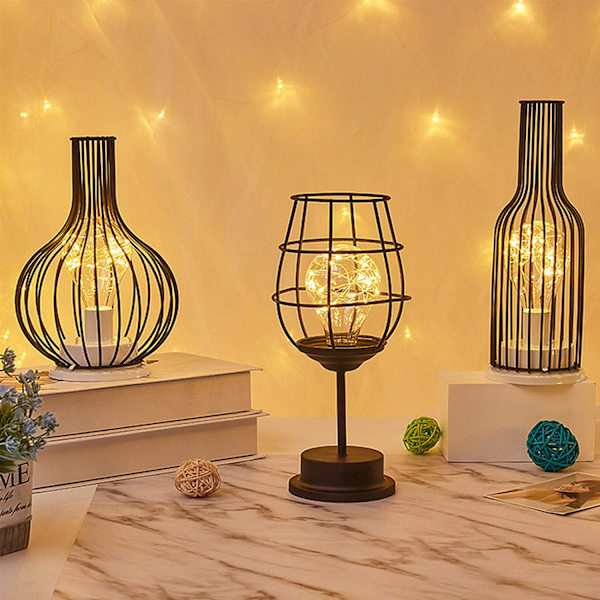 Dekorativ bordlampe, retro bordlampe, bur-stil, natlampe