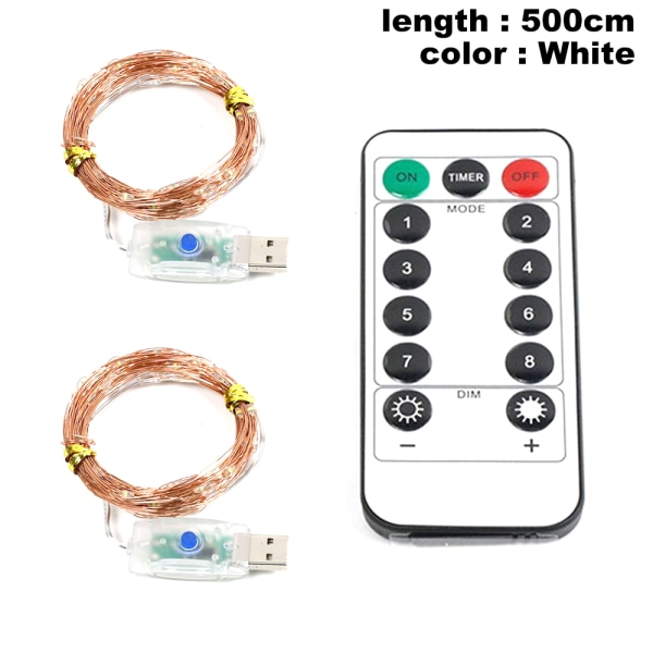 2-pack 16,4' 50 LED Fairy Lights med fjärrkontroll batteri Pow white