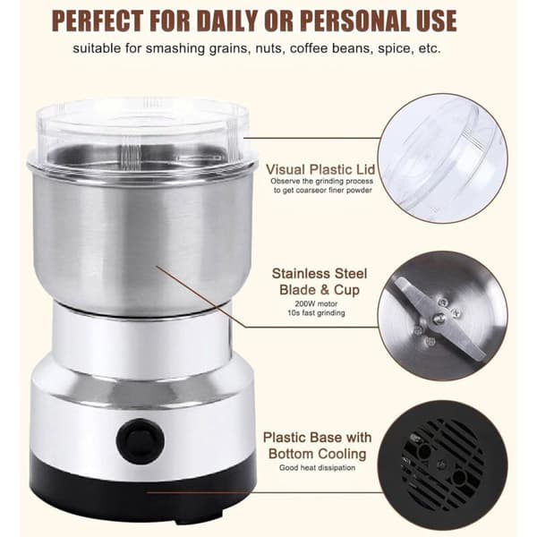 220V Elektrisk Kaffekværn, Hørfrø, Nødder, Peber, Krydderier, Rustfrit Stål Blender