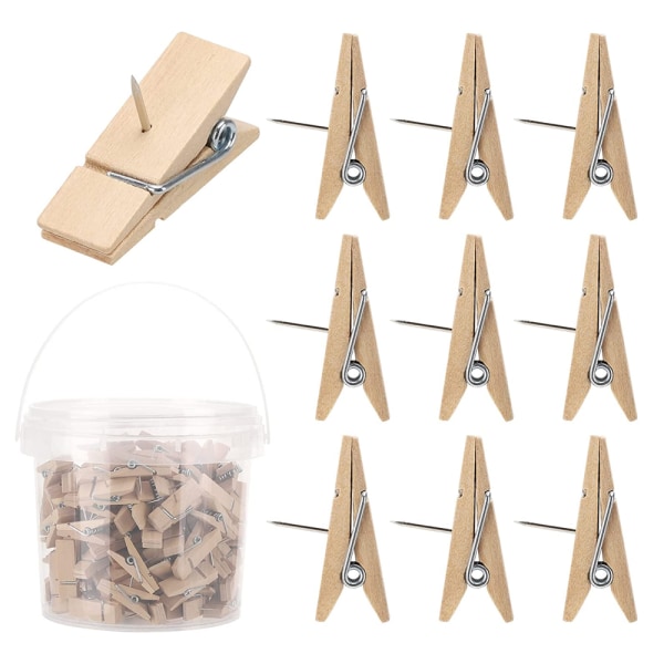 50 Pcs Wooden Clip Push Pins for Cord Boards, Durable Clothes